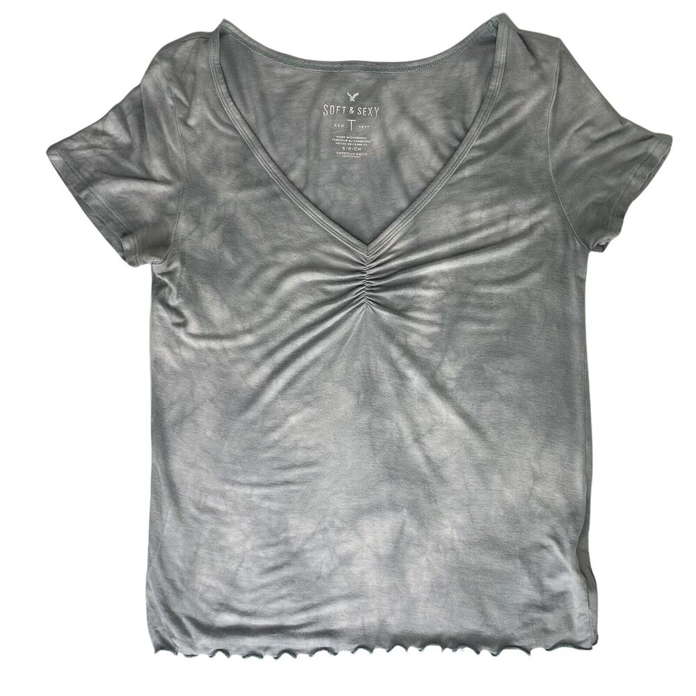 American Eagle Soft Sexy T Shirt Womens Sz S Blue‎ Gray Tie Dye Lettuce Hem